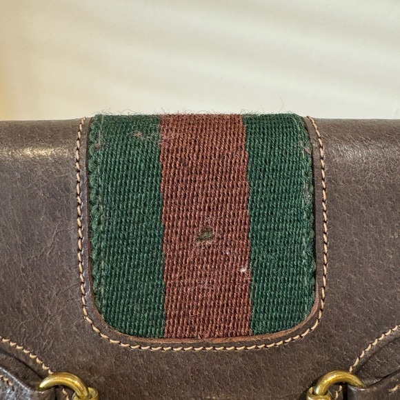 Vintage Gucci trifold Wallet brown leather classic horsebit ribbon web stripe - Picture 5 of 7